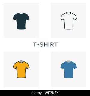 T-Shirt Icon Set. Vier Elemente in verschiedenen Stilrichtungen von Kleidung icons Collection. Kreative t-shirt Icons, Outline, Farben und Symbole Stock Vektor
