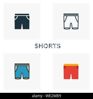 Shorts Icon Set. Vier Elemente in verschiedenen Stilrichtungen von Kleidung icons Collection. Kreative shorts Icons, Outline, Farben und Symbole Stock Vektor