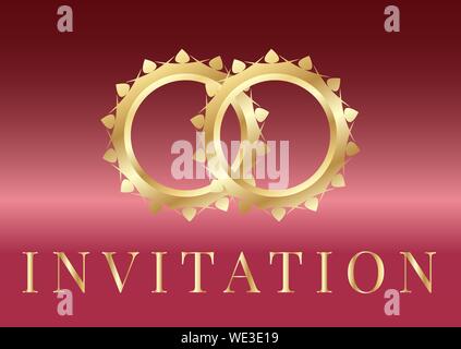 Hochzeit Einladungskarte Vorlage mit goldenen Hochzeit Ringe auf schillernde Hintergrund. Vector EPS 10. Stock Vektor