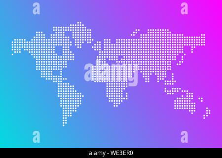 Gepunktete Weltkarte auf Blau und Rosa Farbverlauf Hintergrund Stock Vektor