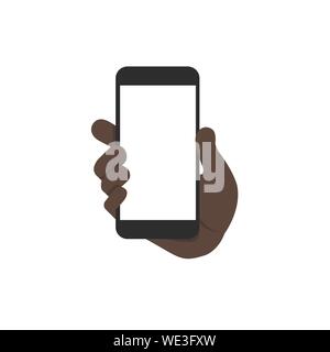Schwarze Hand Smartphone auf weißem Hintergrund Illustration Vektor isoliert Stock Vektor