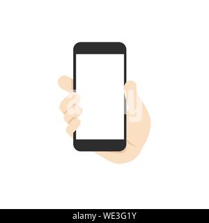 Die weiße Hand holding Smartphone auf weißem Hintergrund Illustration Vektor isoliert Stock Vektor