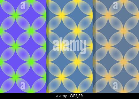 Satz von drei nahtlose Muster mit abstrakten Figuren von Cross-förmige Struktur in einem Stil. Bunte Illustrationen, eps 10. Freistellungsmaske angewendet. Stock Vektor