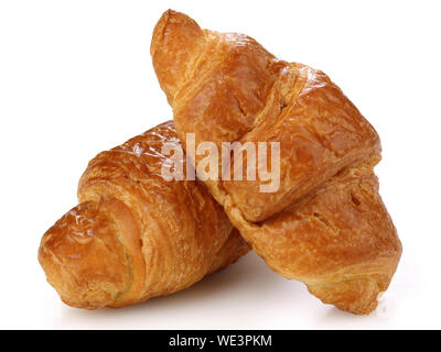 Zwei Croissants auf weißem Hintergrund Stockfoto