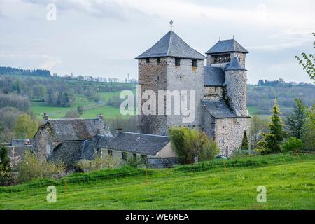 Frankreich, Aveyron, Argence en Aubrac, Kirche von Orlhaguet Dorf Stockfoto