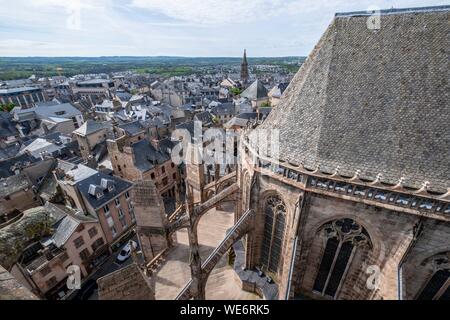 Frankreich, Aveyron, Rodez, Überblick über die Stadt von der Kathedrale Notre Dame Stockfoto