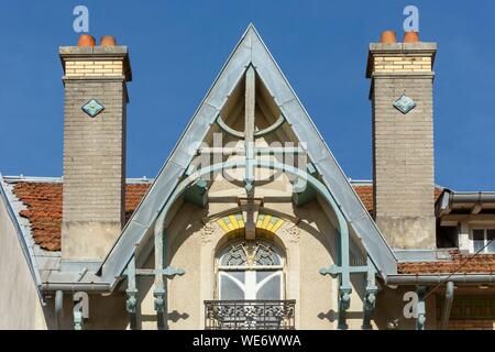 Frankreich, Meurthe et Moselle, Nancy, Fassade eines Hauses im Jugendstil in Laxou Straße Stockfoto