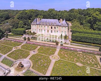 Frankreich, Val d'Oise, Auvers sur Oise, Schloss aus dem 17. Jahrhundert und seinem französischen Garten (Luftbild) Stockfoto