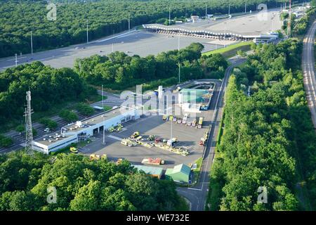 Yvelines, Frankreich, Saint Arnoult, Autobahn A10, Maut (Luftbild) Stockfoto