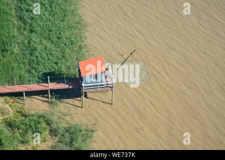 Frankreich, Gironde, Pauillac, senknetze auf die Mündung der Gironde (Luftbild) Stockfoto