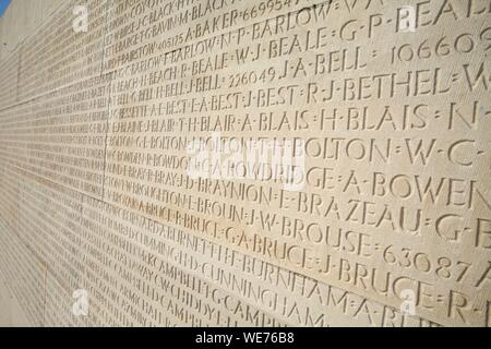 Frankreich, Pas de Calais, Givenchy en Gohelle, Vimy Memorial, Denkmal zu Ehren der kanadischen Soldaten, die im Jahr 1917 während der Schlacht von Vimy Ridge fiel Stockfoto