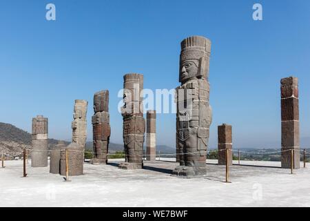 Mexiko, Hidalgo, Tula de Allende, Toltec archäologische Stätte, Säulen die Mats auf der Pyramide von Quetzalcoatl oder der Morning Star Stockfoto