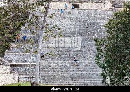 Mexiko, Yucatan, Uxmal, als Weltkulturerbe von der UNESCO, Grand Pyramide Treppe Stockfoto