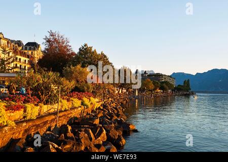 Suisse, Kanton Waadt, Genfer See, Montreux, Genfer See, Montreux Waterfront Stockfoto