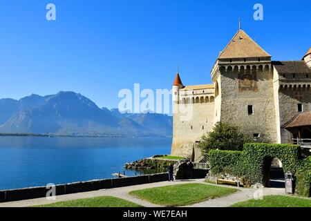 Suisse, Kanton Waadt, Genfer See, Veytaux, das Schloss Chillon in Montreux Stockfoto