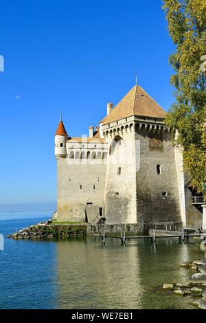 Suisse, Kanton Waadt, Genfer See, Veytaux, das Schloss Chillon in Montreux Stockfoto