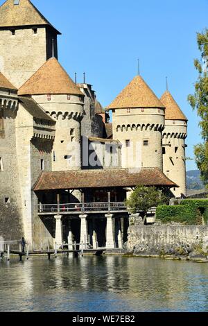 Suisse, Kanton Waadt, Genfer See, Veytaux, das Schloss Chillon in Montreux Stockfoto