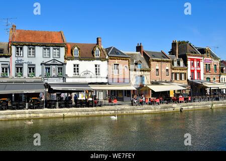 Frankreich, Picardie, Amiens, Saint-Leu, Quai Belu am Ufer des Flusses Somme Stockfoto