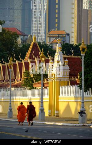 Kambodscha, Phnom Penh, der Königliche Palast, die Residenz des Königs von Kambodscha, im Jahre 1860 gebaut, die innere Wand Stockfoto