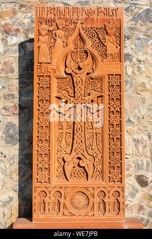 Armenien, Ararat Region, das Kloster Khor Virap, Khatchkar (Memorial Stele) Stockfoto