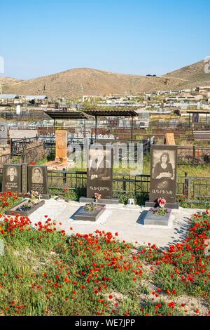 Armenien, Ararat region, Friedhof am Fuße des Kloster Khor Virap Stockfoto