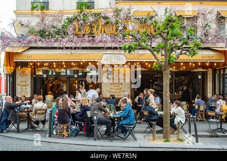 Frankreich, Paris, Montmartre, Cafe in der Rue des Abbesses, Paris Le Vrai Cafe Stockfoto