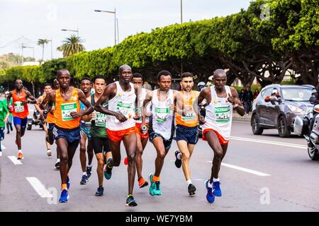 Marokko, Rabat, Rabat International Marathon, der führenden Gruppe Stockfoto