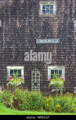 Usa, Maine, Lincolnville, Ortsschild auf boarn Stockfoto