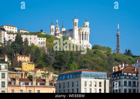 Frankreich, Rhone, Lyon, Altstadt als UNESCO-Weltkulturerbe, das alte Lyon, Notre-Dame de Fourviere Basilica aufgeführt Stockfoto