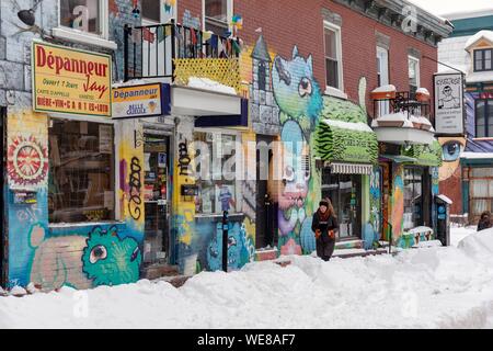 Kanada, in der Provinz Quebec, Montreal, Plateau-Mont-Royal Nachbarschaft nach einem Schneesturm Stockfoto