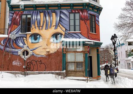 Kanada, in der Provinz Quebec, Montreal, Plateau-Mont-Royal Nachbarschaft nach einem Schneesturm Stockfoto