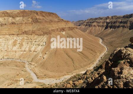 Israel, Judäa und Samaria region, Judäische Wüste, Kfar Hanokdim, Bereich von Massada Nationalpark in Ein Gedi Naturreservat Stockfoto