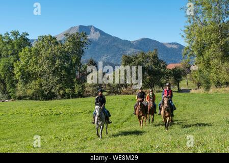 Frankreich, Haute Savoie, Mieussy, Reiten entlang der Giffre aus Sommand, in den Weiden und die Mole Berg (1863 m) Stockfoto