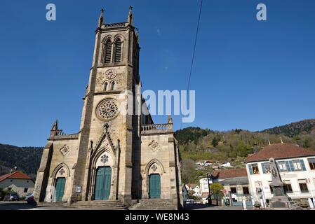 Frankreich, Haute Saône, Plancher les Mines, Saint Nicolas Kirche, Ansicht von Roches Bezirk Stockfoto