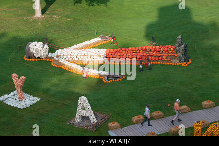 Ludwigsburg, Deutschland. 30 Aug, 2019. Ein Kürbis Abbildung, Gulliver Reisen ist am 20 Kürbis Ausstellung im Park des Residenzschlosses vorgestellt. Nach Ausstellern, dies ist der größte seiner Art in der Welt in diesem Jahr unter dem Motto "fantastische Märchenwelt". Quelle: Thomas Kienzle/dpa/Alamy leben Nachrichten Stockfoto