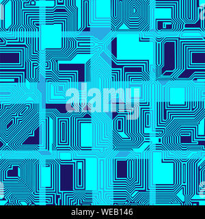 Zusammenfassung nahtlose Vektor Muster. Mikrochips. Isoliert. Licht und Dunkel Blau. Blaupause. Stockfoto