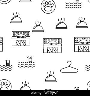 Hostel, Touristen Unterkunft Vector Linear Symbole gesetzt Stock Vektor