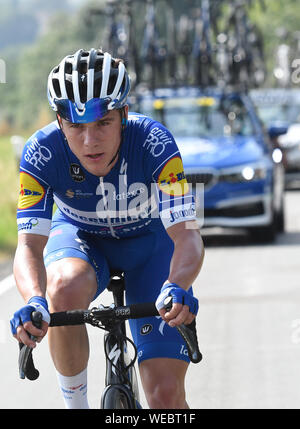 Marburg, Deutschland. 30 Aug, 2019. Radfahren: UCI Europaserie, Deutschland Tour, 2. Stufe von Marburg nach Göttingen (202, 00 km). Die belgische Remco Evenepoel vom Team Quick-Step ist der Führer auf der Strecke. Quelle: dpa Picture alliance/Alamy leben Nachrichten Stockfoto