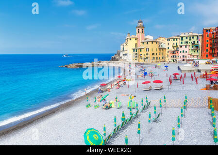 Camogli Meer- und Strandblick, Camogli, Ligurien, Italien, Europa Stockfoto