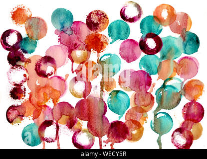 Zusammenfassung Hintergrund, handbemalte Rundbürste Aquarell und Papier Textur, Spritzern, Tropfen Farbe, Farbe verschmiert. Design für Hintergründe, Wallpaper Stockfoto