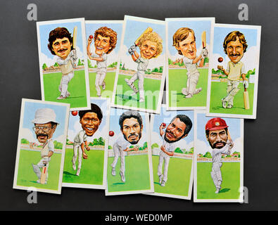 Sammelkarten: Texaco Trophäe Cricket Karten (1984) Allan Lamm, Bob Willis, David Gower, Chris Tavare, Ian Botham, Clive Lloyd, Joel Garner, Michael Stockfoto