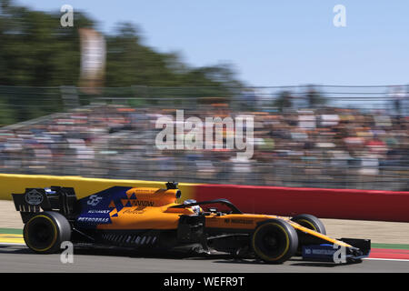 Spa Francorchamps, Belgien. 30 Aug, 2019. McLaren Fahrer Carlos Sainz (ESP) in Aktion im zweiten Freien Training der Formel 1 Grand Prix von Belgien in Spa-Francorchamps - Belgien Quelle: Pierre Stevenin/ZUMA Draht/Alamy leben Nachrichten Stockfoto