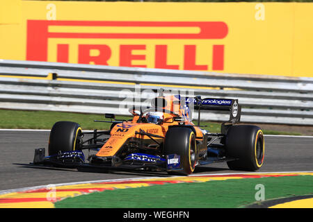 Spa Francorchamps, Belgien. 30. August 2019; die Rennstrecke Spa-Francorchamps, Stavelot, Belgien; Formel 1 Grand Prix von Belgien, Trainingseinheiten, McLaren, Carlos Sainz - redaktionelle Verwendung. Credit: Aktion Plus Sport Bilder/Alamy leben Nachrichten Stockfoto