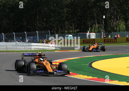 Spa Francorchamps, Belgien. 30. August 2019; die Rennstrecke Spa-Francorchamps, Stavelot, Belgien; Formel 1 Grand Prix von Belgien, Trainingseinheiten, McLaren, Lando Norris - redaktionelle Verwendung. Credit: Aktion Plus Sport Bilder/Alamy leben Nachrichten Stockfoto