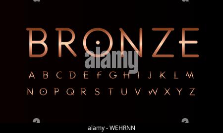 Bronze Buchstaben gesetzt. Dünne Linien ungewöhnlichen Stil Vektor lateinischen Alphabet. Schriftart für Events, Promotions, Logos, Banner, Monogramm und Poster. Typografie design Stock Vektor