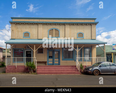 Geschäft in Waimea Town am 7. März in Kauai, Hawaii 2017. Dieses historische Hafenstadt finden Sie in der Nähe, in dem Britischen Entdecker James Cook Tanne. Stockfoto