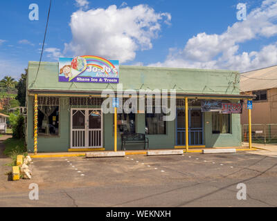 Geschäft in Waimea Town am 7. März in Kauai, Hawaii 2017. Dieses historische Hafenstadt finden Sie in der Nähe, in dem Britischen Entdecker James Cook Tanne. Stockfoto