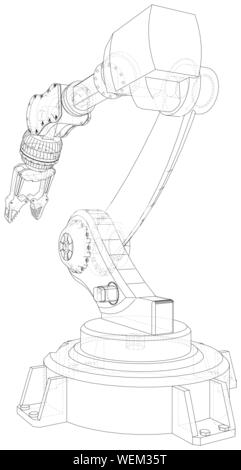 Industrial robot Manipulator. Wire-Frame auf weißem Hintergrund. EPS 10-Format. Vektor erstellt von 3d, Wire-Frame. Stock Vektor