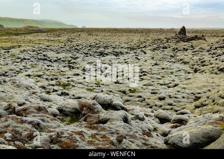 Alte Skaftarhreppur bemoosten Lavafeld und Geopark in der Nähe von Kirkjubaejarklaustur, Island Stockfoto