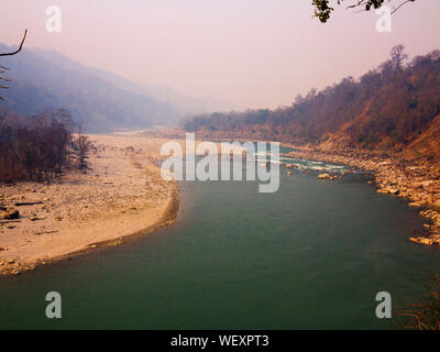 Sarda Fluss aus dem Weg gesehen, Chuka Dorf, beschrieben durch Jim Corbett in der Menschenfresser von Kumaon Buch, Tanakpur, Uttarakhand, Indien Stockfoto